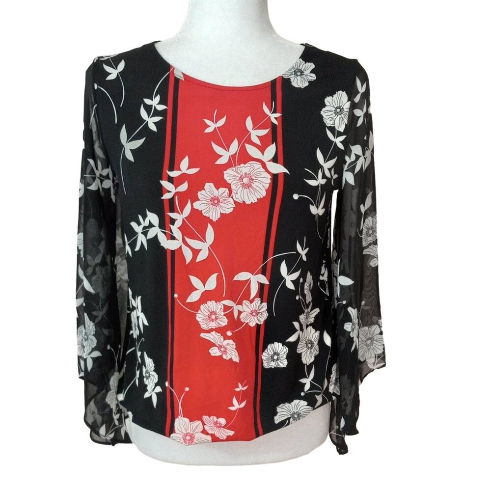 Alfani Sheer Sleeve Floral Print Top